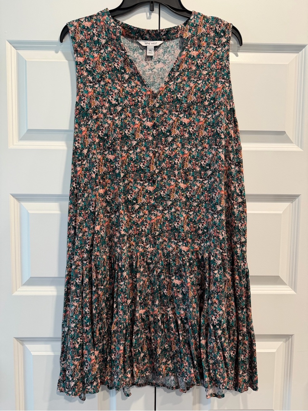 Nine West Women's Floral V-Neck Blouse in Green & Coral